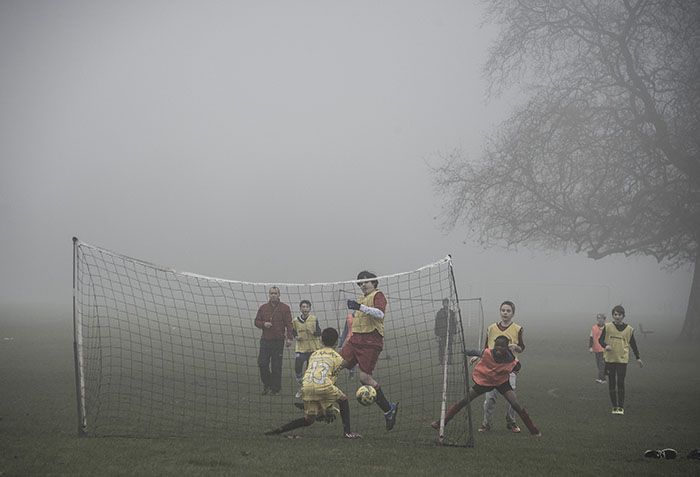 Football on a foggy day at Wandsworth Common, London - image by Brian Cassey