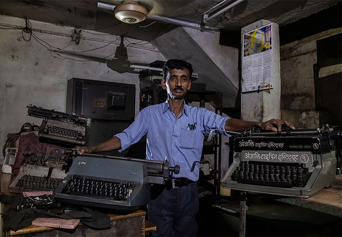 D. N. Verma - typewriter technician and owner of Chhattisgarh Typewriter Works in Raipur, Chhattisgarh, India - image © Brian Cassey
