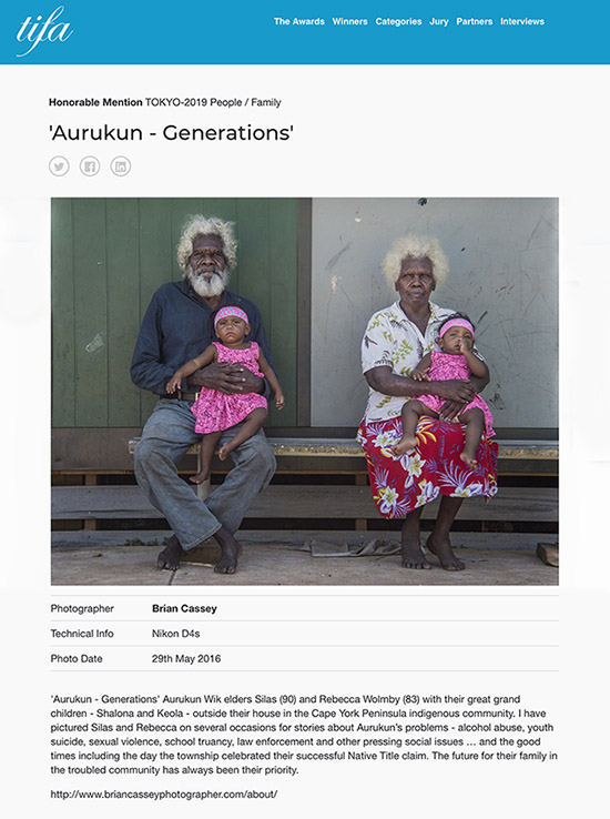 'Aurukun - Generations' - Honorable Mention - Tokyo International Foto Awards (TIFA) - image by Brian Cassey