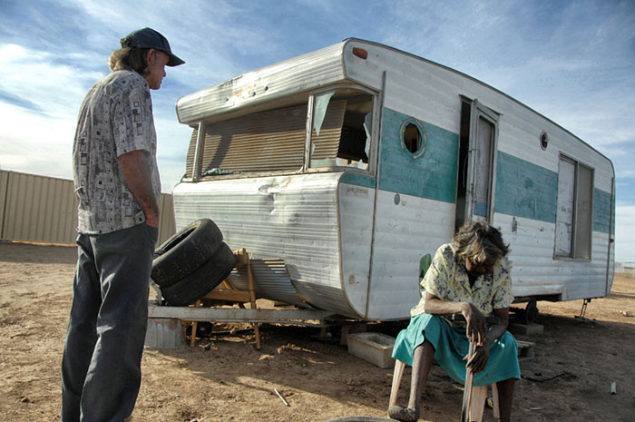 Urandangi Queensland Australia - forgotten indigenous community - the 'Drunk Tank' - pics by Brian Cassey - local Sonny Mick at his 'humpy'