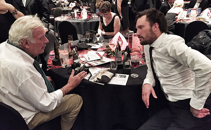 Photojpurnalists Tim Page and Andrew Quilty at Table 55, Walkley Awards 2016 - Image by Brian Cassey