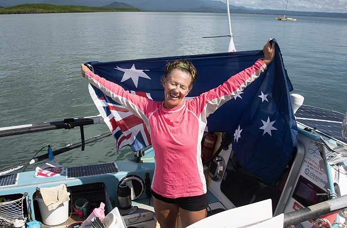50 year old Sydney Masseuse becomes the first women to row solo across the Pacific ocean when she shipped oars at Port Douglas Queensland after her 240 day epic voyage - images by Brian Cassey for AAP.