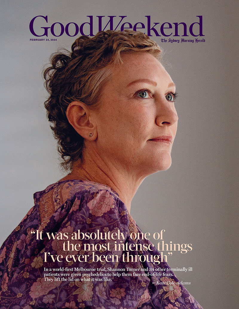 Terminal cancer patient Shannon Turner on the cover of 'Good Weekend' magazine in The Sydney Morning Herald and The Age - image by Brian Cassey.